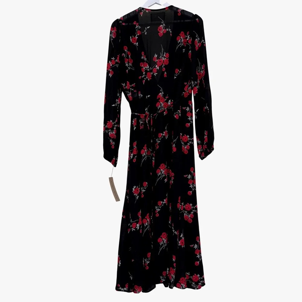 Reformation Womens Nicole Wrap Floral Midi Dress Long Sleeve Size L Boho Cottage - Picture 4 of 10